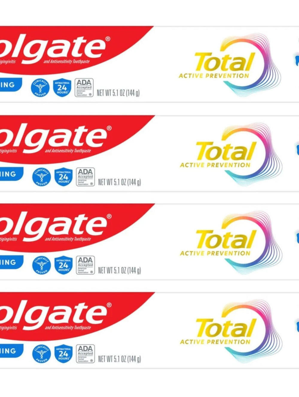 Colgate Total Anticavity Toothpaste Gel, Whitening, Mint, 5.1oz (4 PACK)